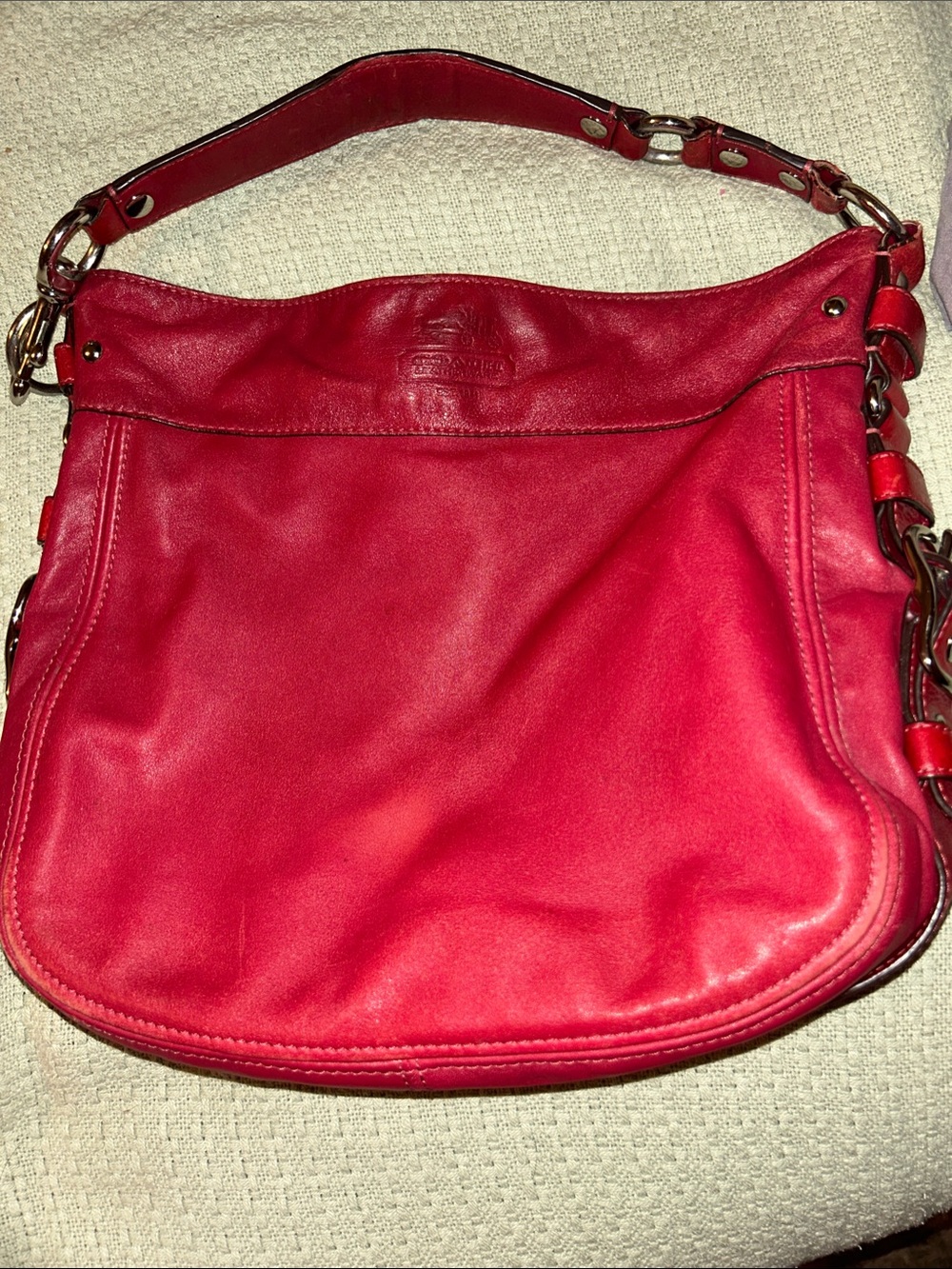 Vintage Coach Red Leather Hobo Shoulder Bag